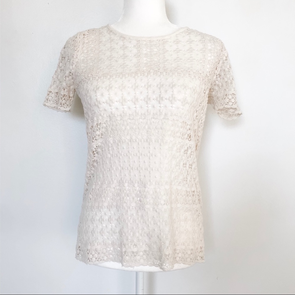 ✂️Madewell Crochet Lace Sheer Boho Blouse Cream XS